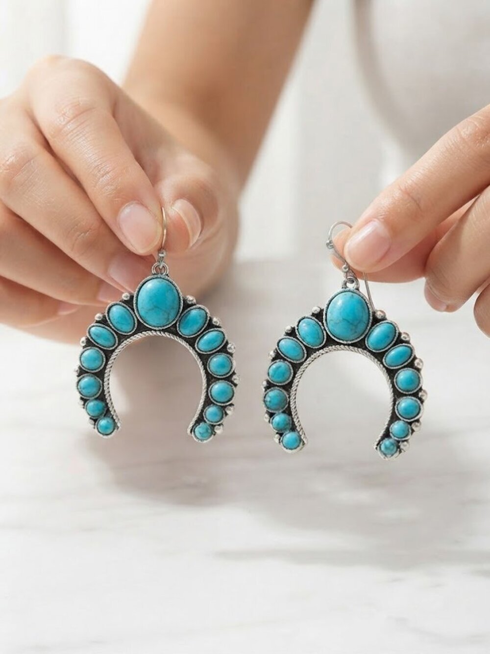 Horseshoe Earrings - Blue - Picture 2 of 4